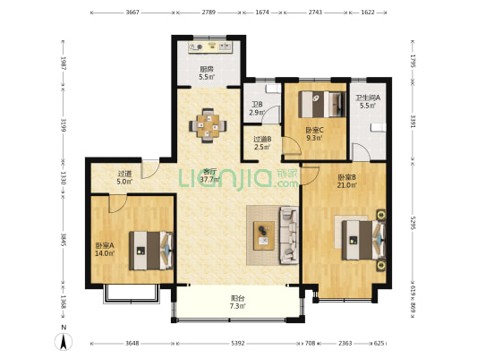 城投春熙里 3室1厅2卫 156平方