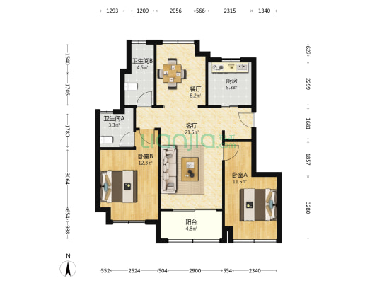 长兴金茂逸墅 2室2厅2卫 89平方