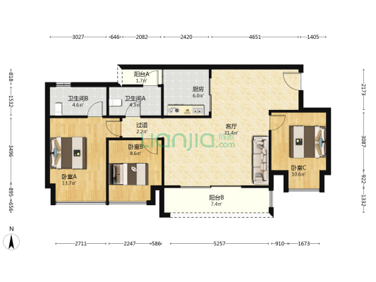 中交拾园雅集云蔚 3室1厅2卫 99平方