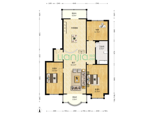 碧海公寓 3室1厅1卫 163平方