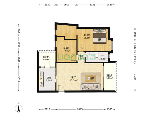 华启璟湾 2室1厅1卫 77平方