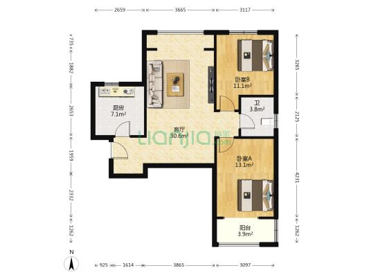 悦城十六区 2室1厅1卫 94平方