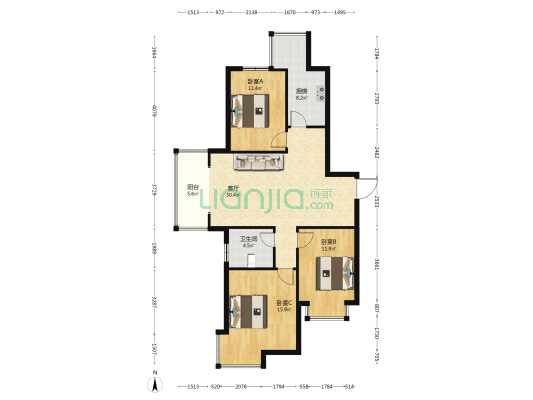 滨水御景 3室1厅1卫 116平方
