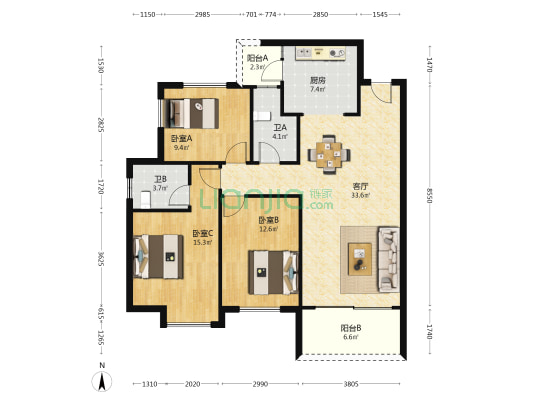 天城国际广场 3室1厅2卫 119平方