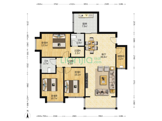 水岸尚城 3室1厅2卫 119平方