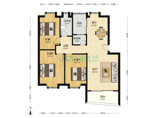锦河苑 3室2厅2卫 98平方