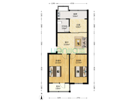 西材新园小区 2室1厅1卫 70平方