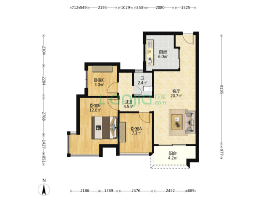 上坤云峯壹号 3室1厅1卫 76平方