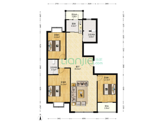书香华苑 3室1厅2卫 139平方