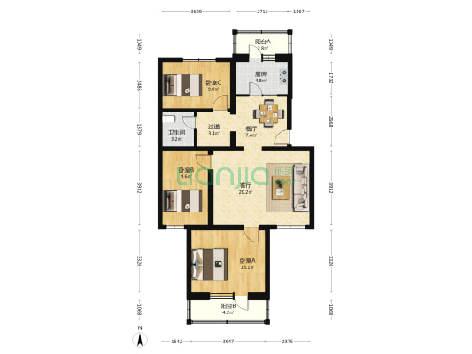 东顺城街 3室2厅1卫 103平方