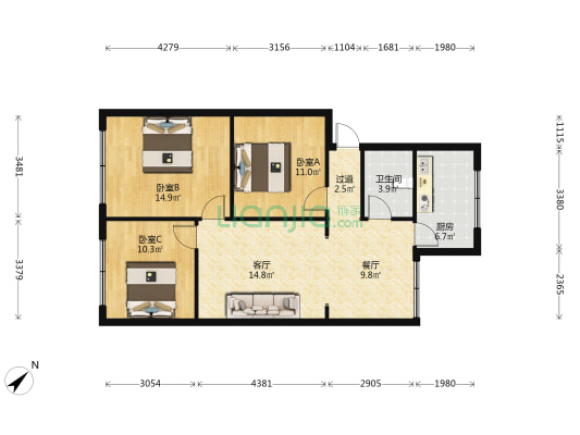 大东街201号 3室2厅1卫 93平方