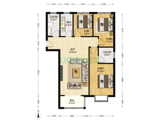 墅语北京 3室1厅2卫 113平方