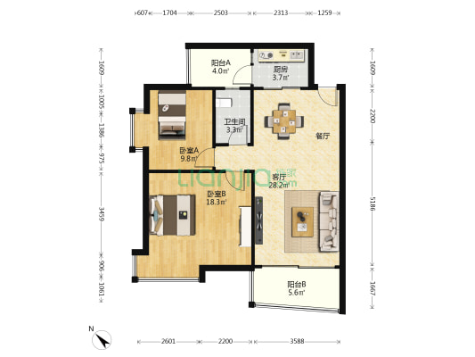 御景城 2室1厅1卫 84平方