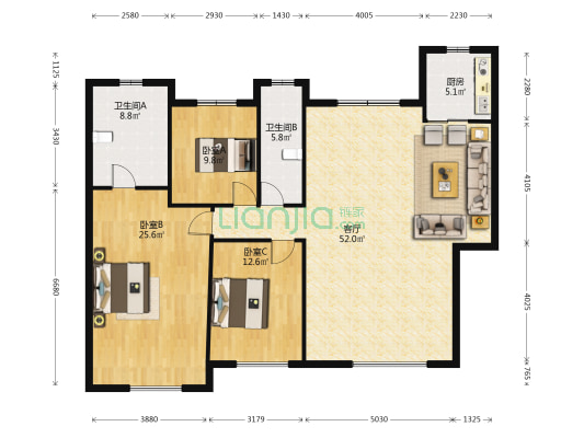 观澜名邸 3室1厅2卫 150平方