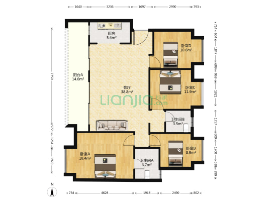 美的中骏云璟 4室1厅2卫 131平方