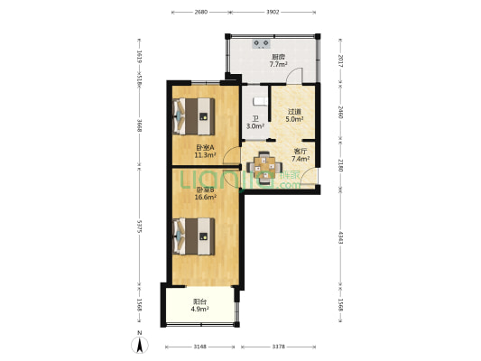 河北科技大学东区宿舍 2室1厅1卫 58平方