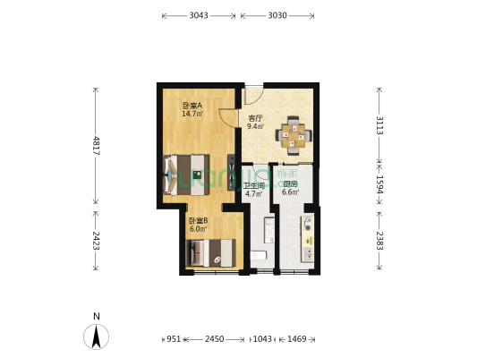 新桥大街52号院 2室1厅1卫 37平方