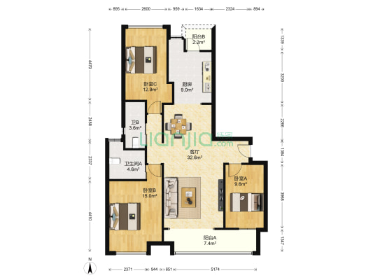 紫薇华府 3室1厅2卫 140平方