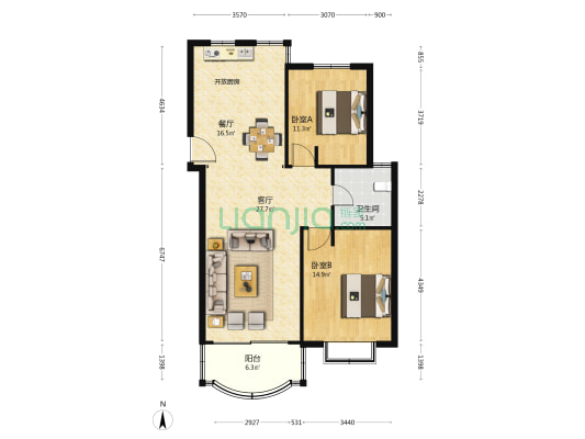 盛世家园 2室2厅1卫 92平方