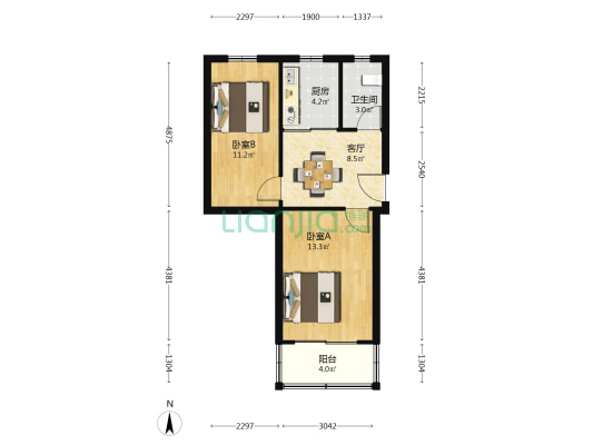 元件厂家属区 2室1厅1卫 55平方