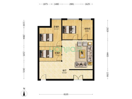 中海海科大厦 3室1厅0卫 98平方