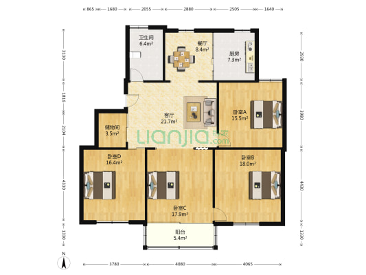 沈家田 4室2厅1卫 145平方