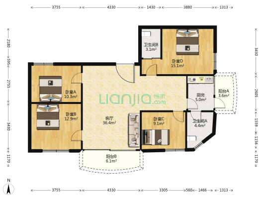 建设路南9号 4室1厅2卫 123平方