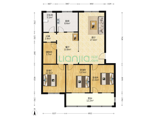 中阳福盛家园南区 3室2厅1卫 133平方