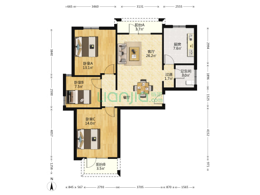 婺江家园一园 3室1厅1卫 108平方