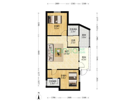 碧华花园 2室1厅2卫 59平方