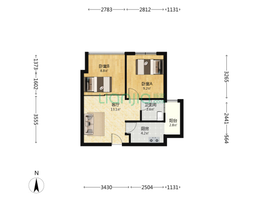 东站国际商业广场 2室1厅1卫 58平方