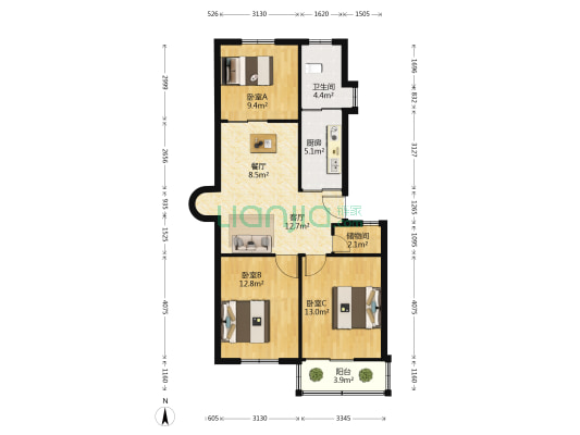 宿州路196号 3室2厅1卫 85平方