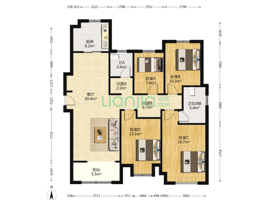 中南世纪城景城二区 4室1厅2卫 146平方