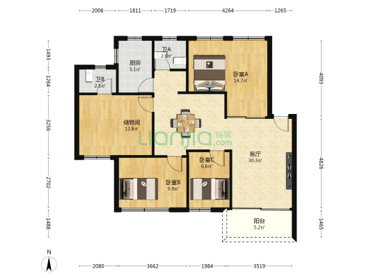 天河区离退休干部第二休养所 3室1厅2卫 102平方