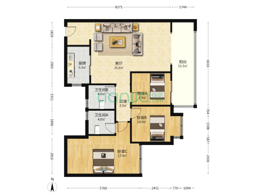金地39峯 3室1厅2卫 120平方