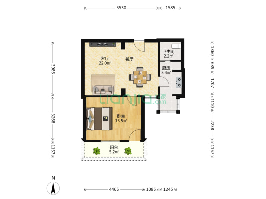 航管小区 1室1厅1卫 38平方