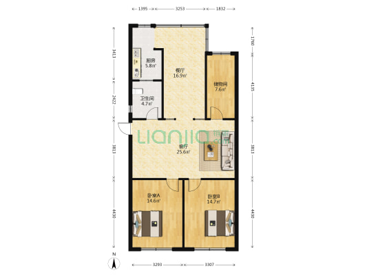 信江中路34号 2室2厅1卫 108平方