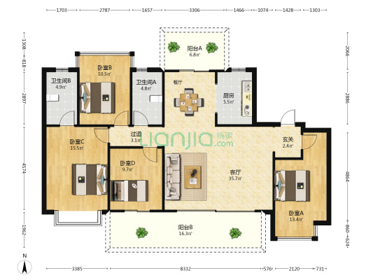 金科博翠府翠园 4室1厅2卫 142平方
