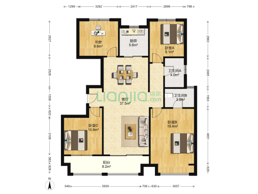 中海央墅 4室1厅2卫 131平方