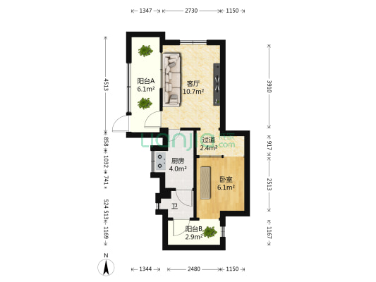 皇殿侧 1室1厅1卫 38平方