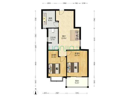 华兴滨河苑 2室1厅1卫 82平方