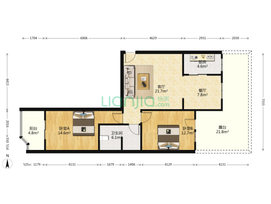 嘉和小区 2室2厅1卫 94平方