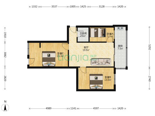 新华路97号 3室1厅1卫 73平方