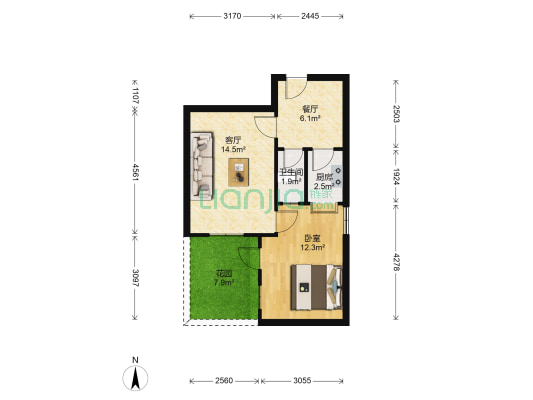 万善街6号院 1室2厅1卫 35平方