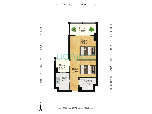 百胜家想时代 2室0厅1卫 46平方
