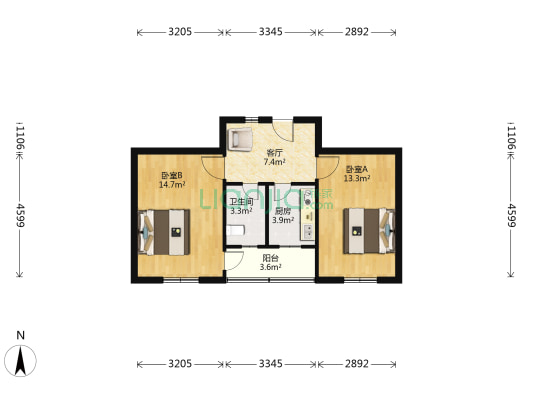 岭南路700弄 2室1厅1卫 62平方