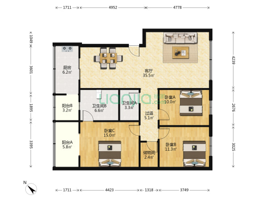 东珠市街28号 3室1厅2卫 132平方