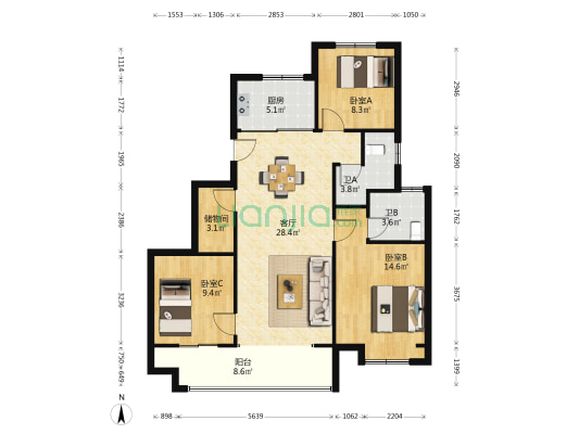 万科·中山都会|揽境 3室1厅2卫 119平方