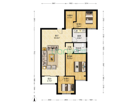 阅山公馆 3室1厅1卫 101平方