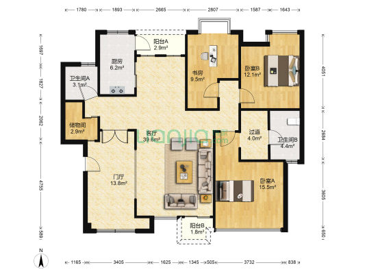 文杰心海湾 3室1厅2卫 135平方
